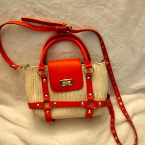 Weave  red trim gold stud crossbody bag